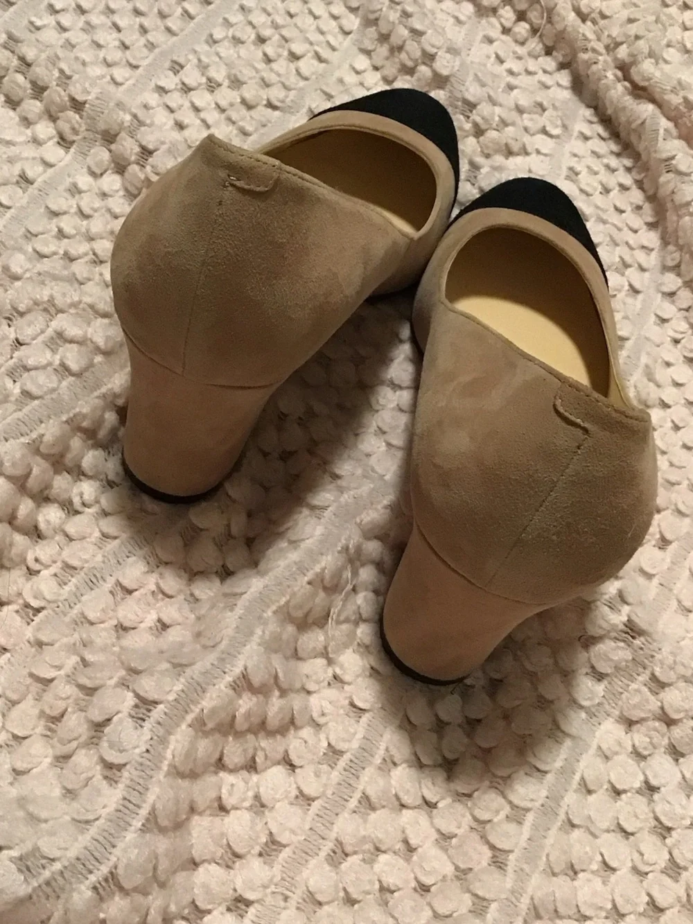 Ivanka Trump Two-Tone Suede Block Heel Pumps - Beige and Black